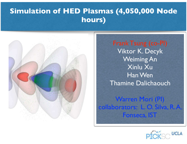 simulation of hed plasmas 4 050 000 node hours
