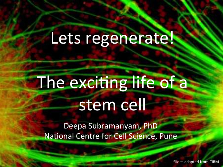 lets regenerate the exci0ng life of a stem cell