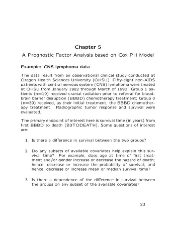 Chapter 5  A Prognostic Factor Analysis based on Cox PH Model  Example: CNS lymphoma data  The data