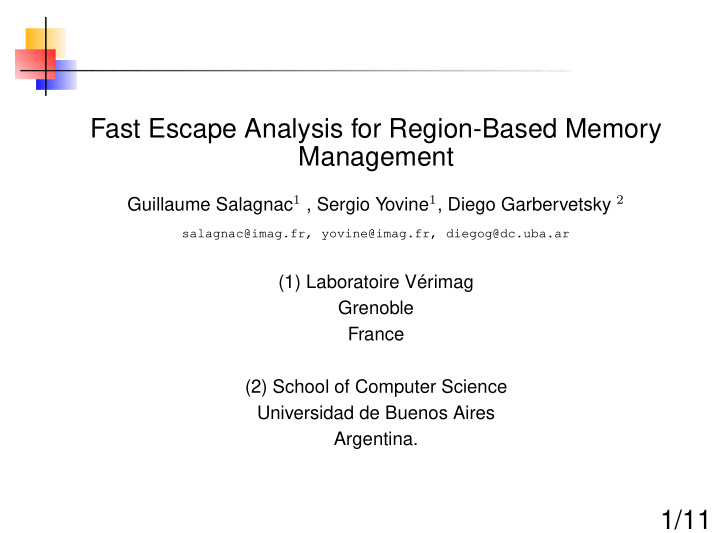 fast escape analysis for region based memory management