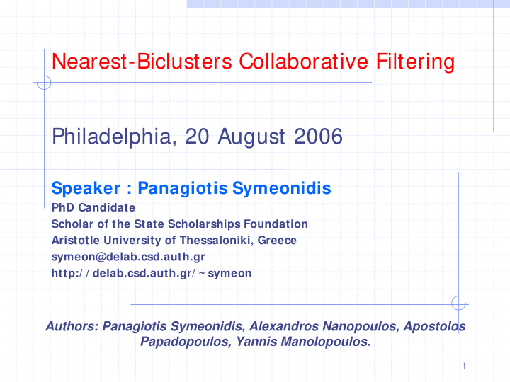 nearest biclusters collaborative filtering philadelphia