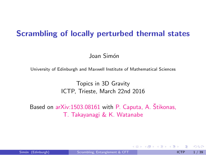 scrambling of locally perturbed thermal states