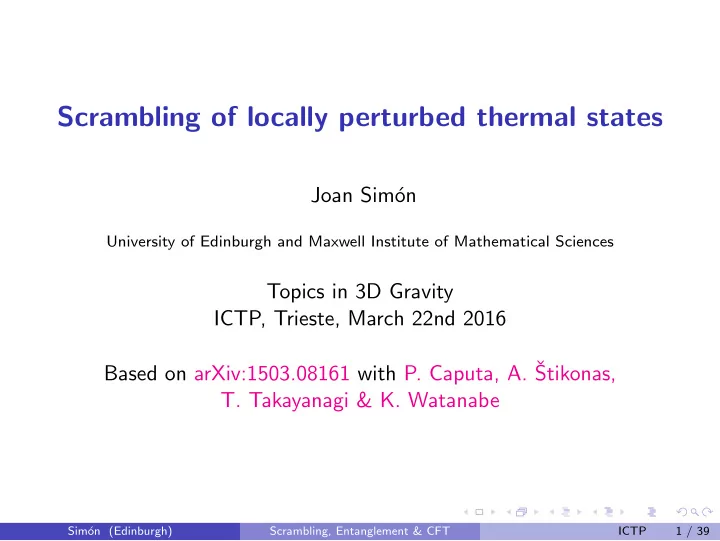 scrambling of locally perturbed thermal states