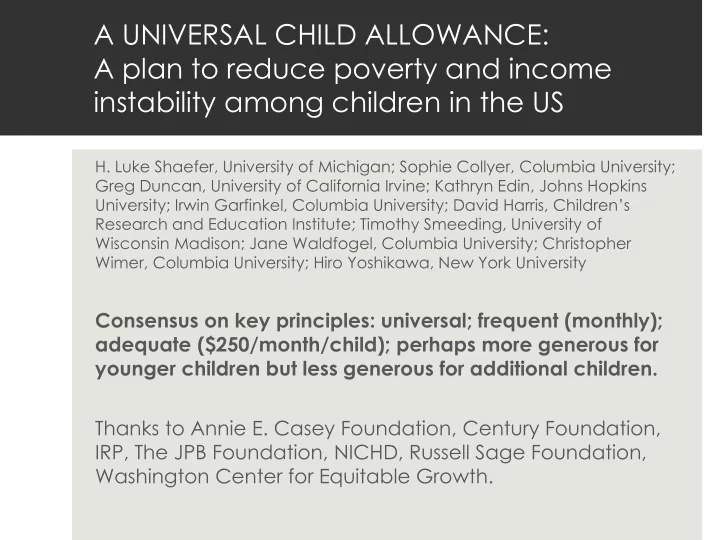 a universal child allowance a plan to reduce poverty and