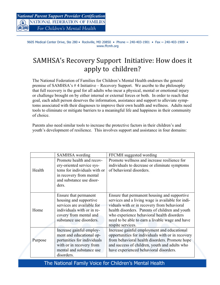 samhsa s recovery support initiative how does it apply to
