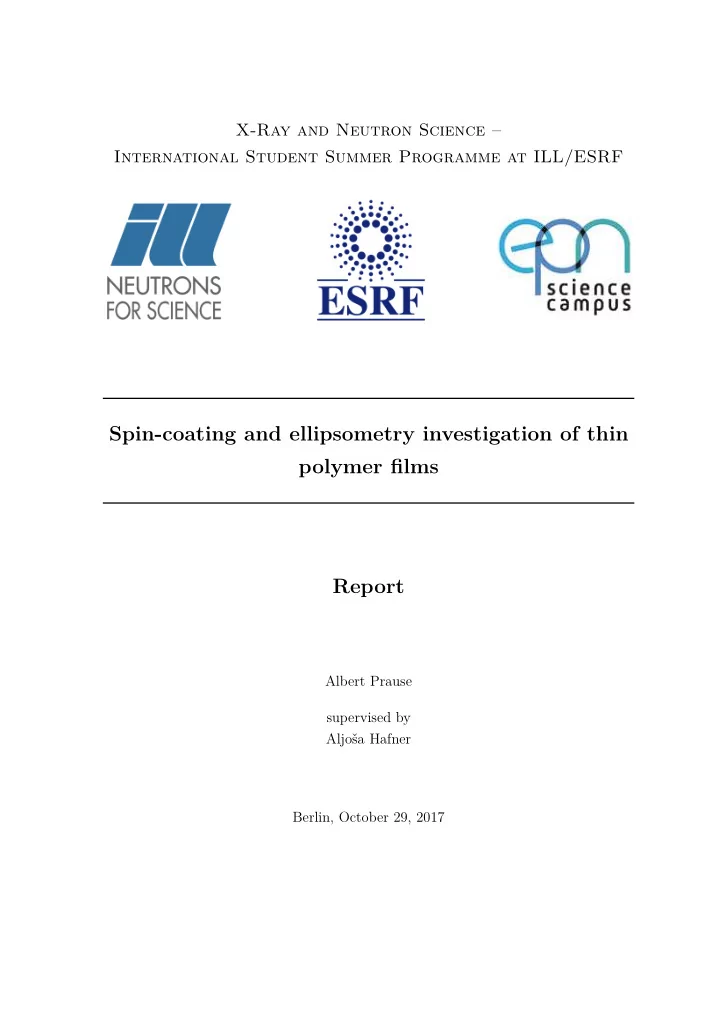 spin coating and ellipsometry investigation of thin