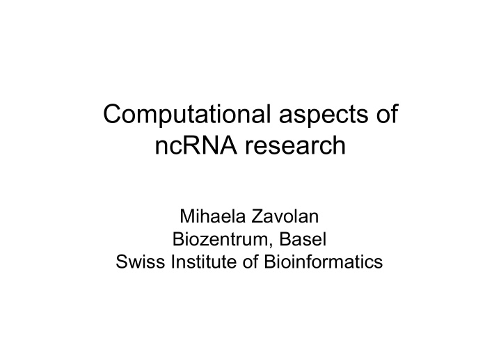 computational aspects of ncrna research