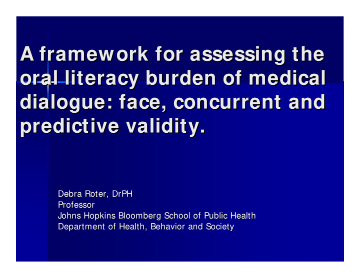 a framework for assessing the a framework for assessing