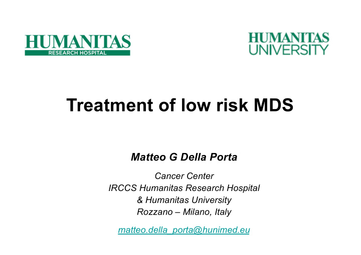 treatment of low risk mds