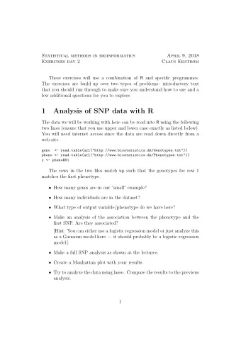 1  Analysis of SNP data with R The data we will be working with here can be read into R using the