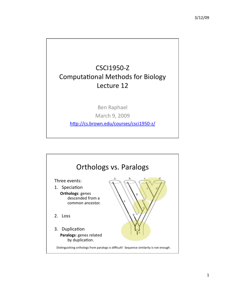 orthologs vs paralogs