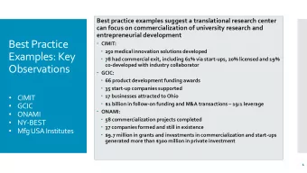 Best Practice  CIMIT:  250 medical innovation solutions developed  Examples: Key  78 had