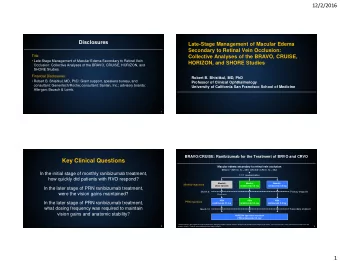 12/2/2016  Disclosures  Late-Stage Management of Macular Edema  Secondary to Retinal Vein