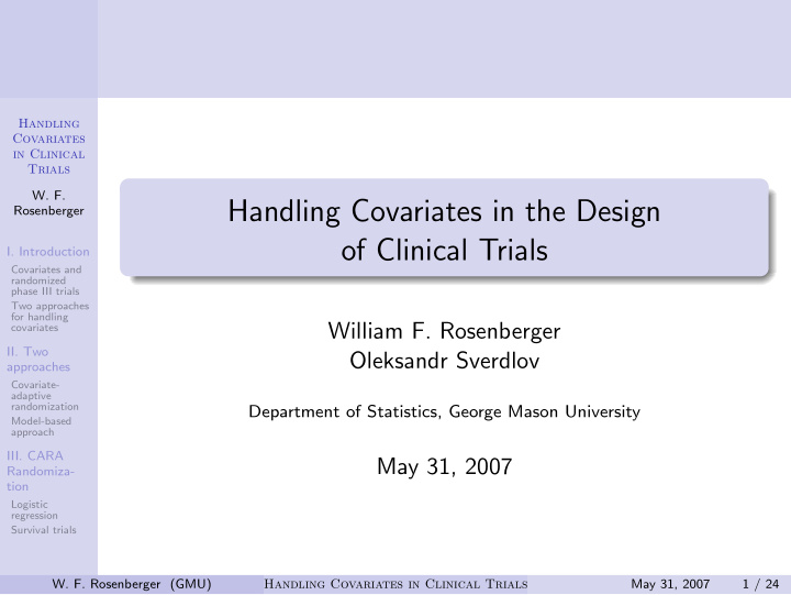 handling covariates in the design