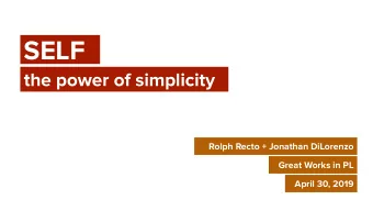 SELF  the power of simplicity  Rolph Recto + Jonathan DiLorenzo  Great Works in PL  April 30, 2019