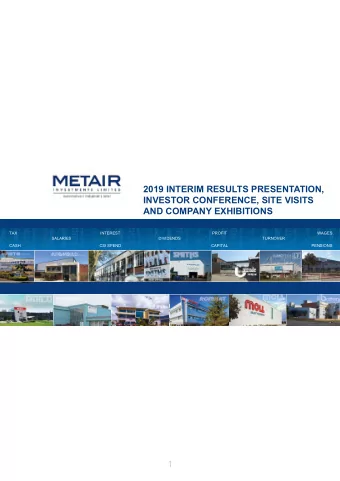 2019 INTERIM RESULTS PRESENTATION,  INVESTOR CONFERENCE, SITE VISITS  AND COMPANY EXHIBITIONS  TAX