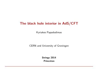 The black hole interior in AdS/CFT  Kyriakos Papadodimas  CERN and University of Groningen  Strings