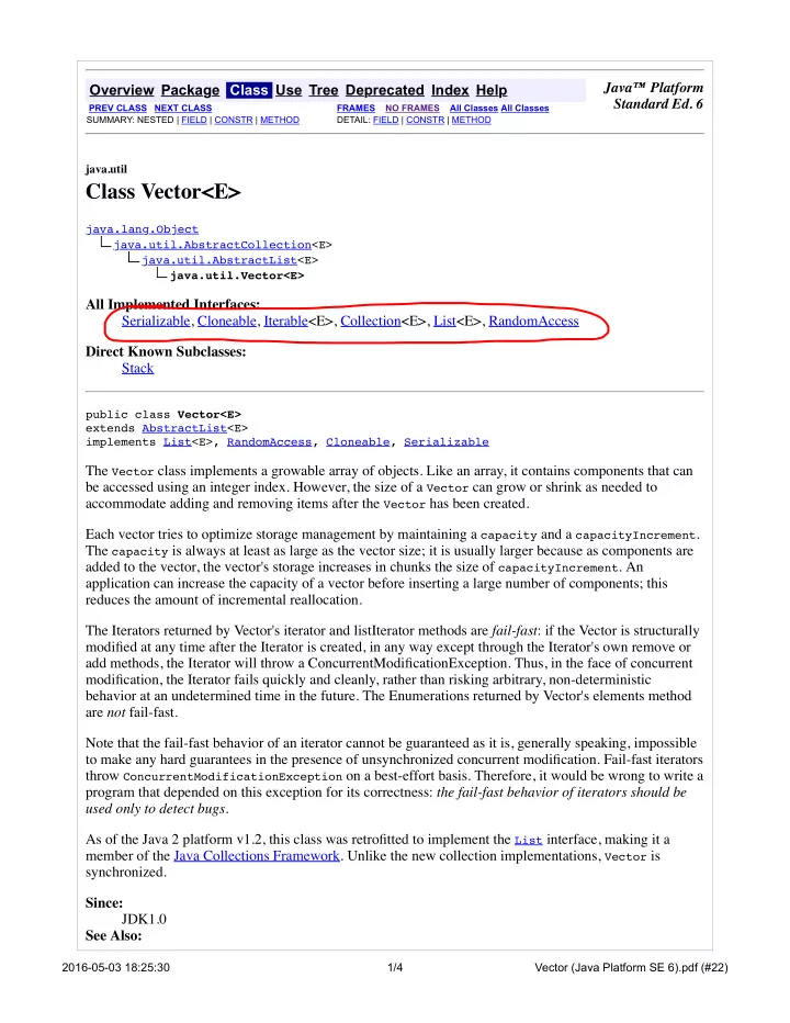 java util class vector e