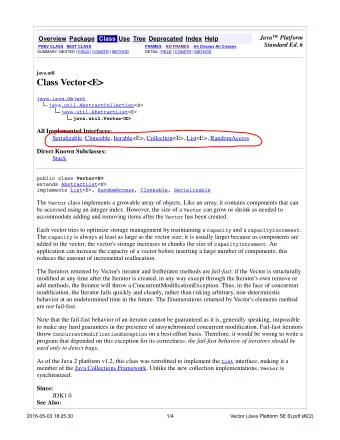 java.util  Class Vector&lt;E&gt;  java.lang.Object  java.util.AbstractCollection&lt;E&gt;