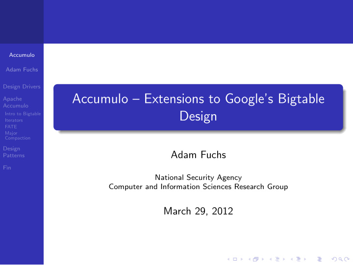 accumulo extensions to google s bigtable