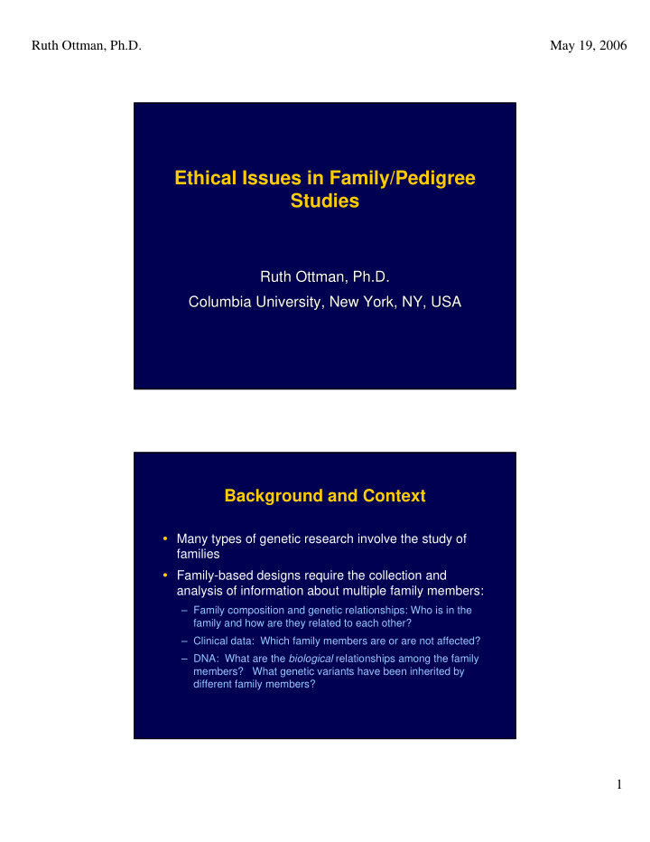 ethical issues in family pedigree studies