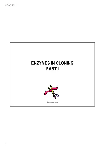 ENZYMES IN CLONING  PART I  Dr.Sarookhani    /  /   Cloning  Cloning -
