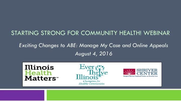 starting strong for community health webinar