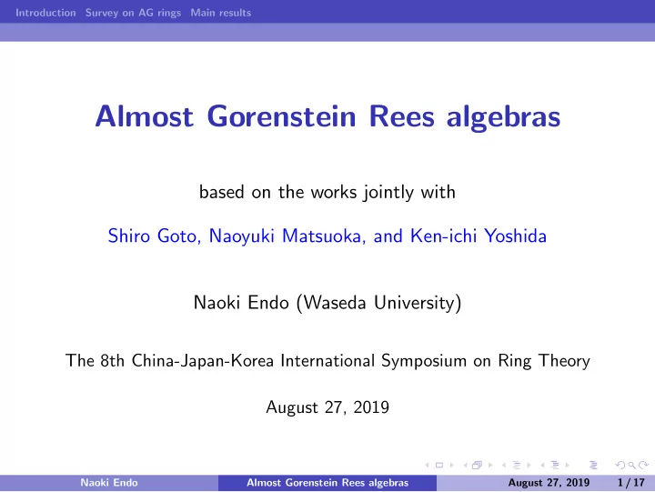 almost gorenstein rees algebras