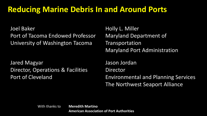 reducing marine debris in and around ports