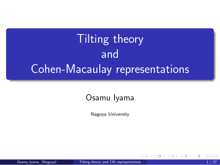 tilting theory and cohen macaulay representations