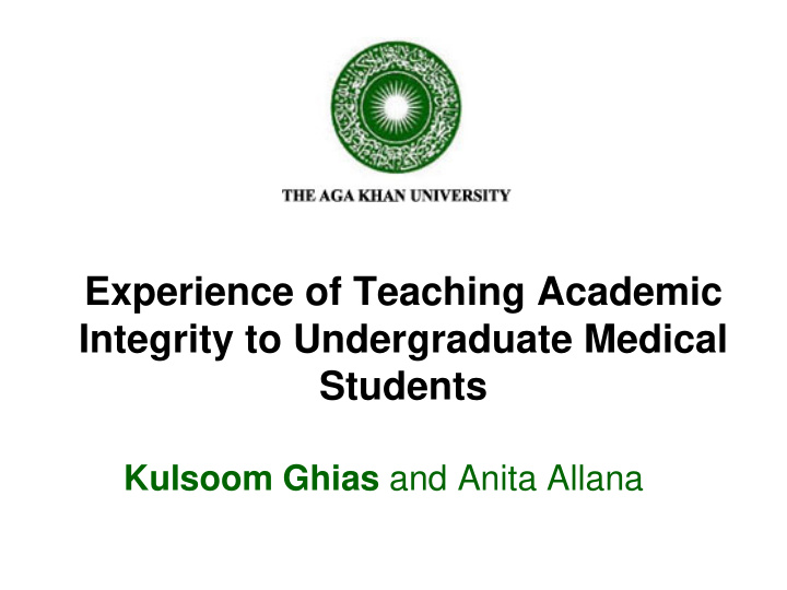 experience of teaching academic integrity to