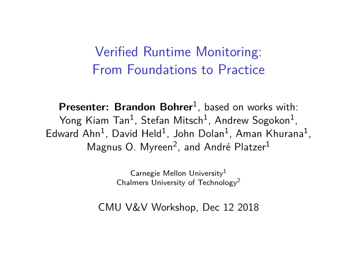 verified runtime monitoring from foundations to practice