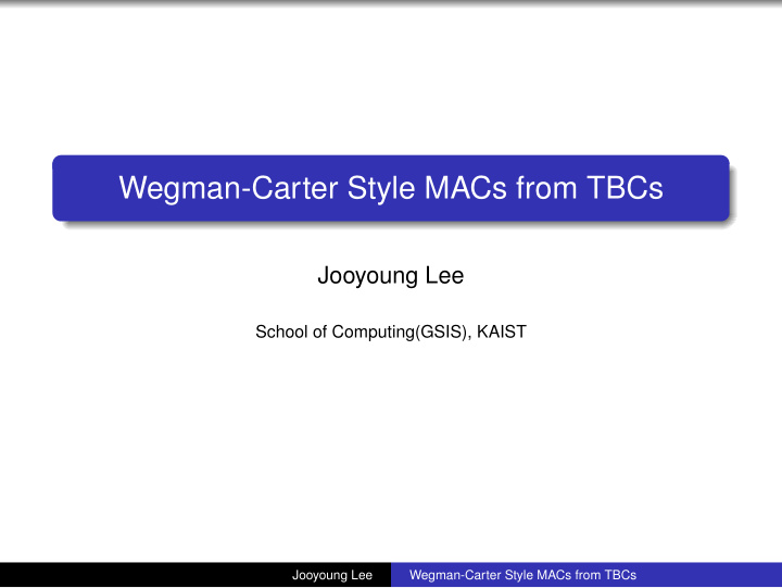 wegman carter style macs from tbcs