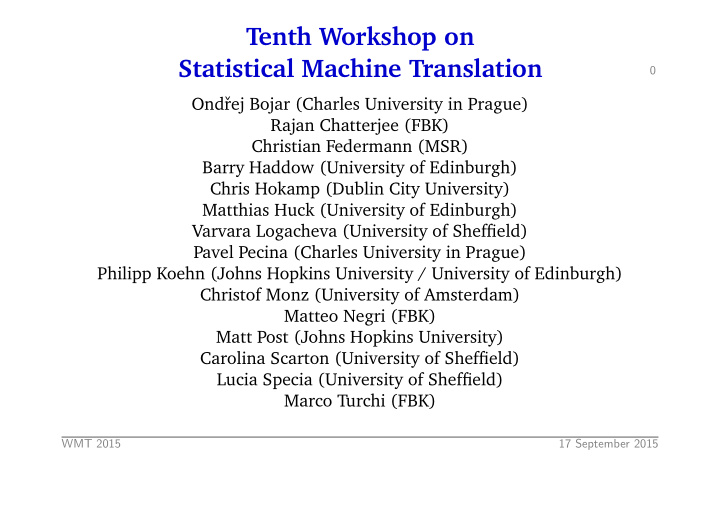 tenth workshop on statistical machine translation