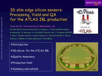 3D slim edge silicon sensors:  Processing, Yield and QA Cinzia Da Vi , Uni. Manchester.  HSTD-8