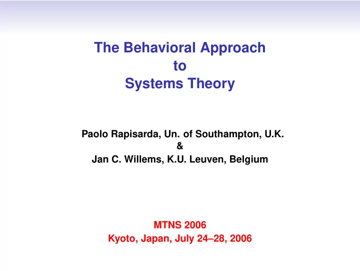the behavioral approach to systems theory