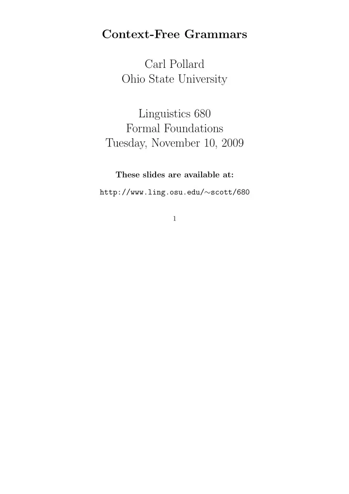 context free grammars carl pollard ohio state university
