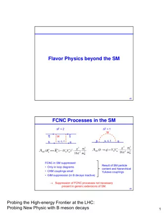 Flavor Physics beyond the SM  48  FCNC Processes in the SM  F = 2  F = 1  W  q  W  b  b  b  u c