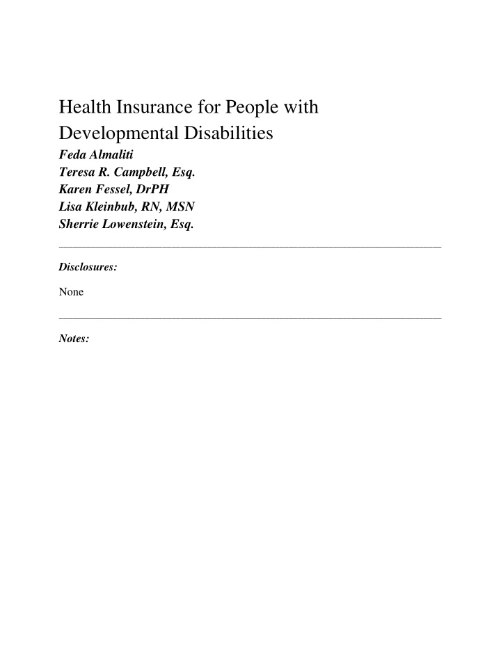 health insurance for people with developmental