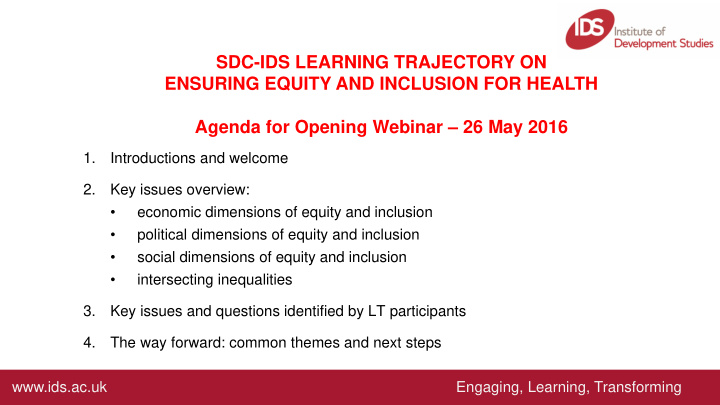 sdc ids learning trajectory on ensuring equity and