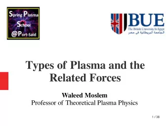 Types of Plasma and the  Related Forces  Waleed Moslem  Professor of Theoretical Plasma Physics  1