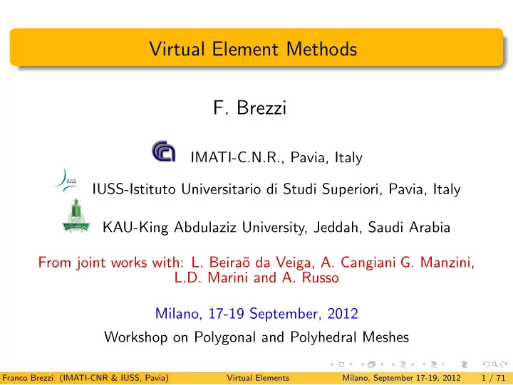 virtual element methods f brezzi