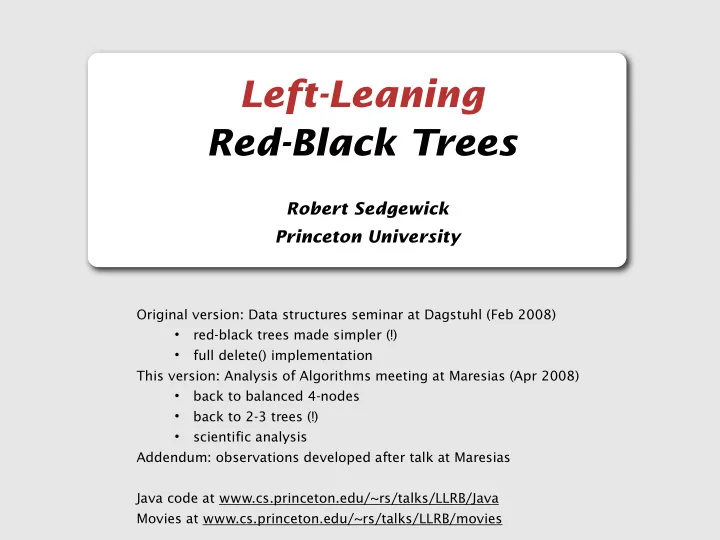 left leaning red black trees