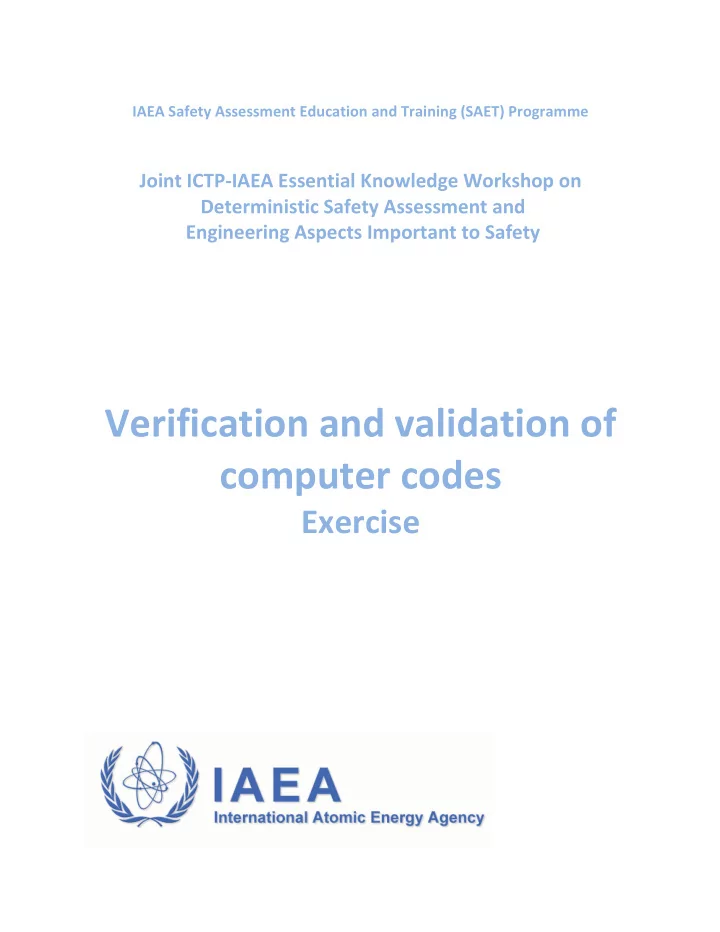 verification and validation of computer codes