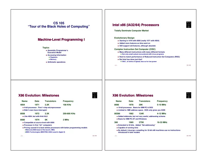 cs 105 intel x86 ia32 64 processors intel x86 ia32 64