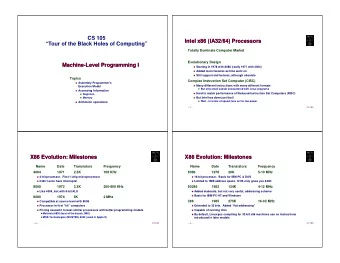 CS 105  Intel x86 (IA32/64) Processors  Intel x86 (IA32/64) Processors  Tour of the Black Holes