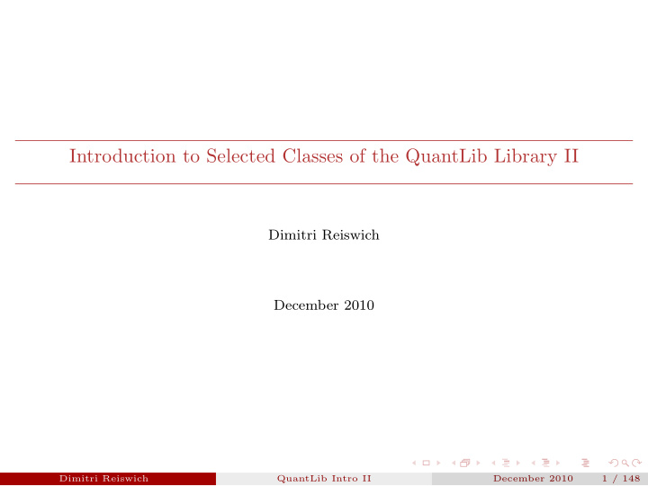 introduction to selected classes of the quantlib library