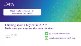 Make sure you capture the data dividend  @ClubVita #datadividend January 30 th , 2020