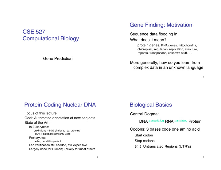 gene finding motivation cse 527