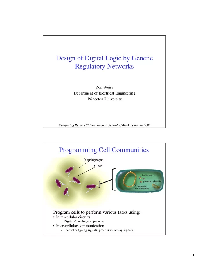design of digital logic by genetic regulatory networks